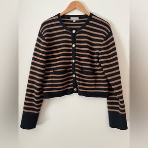 J. Crew Emilie Sweater Lady Jacket in Striped Black Camel